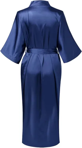 Vista 6 de Bata tipo kimono de satén para mujer, bata larga y sedosa para dama de honor, ropa de dormir para boda, fiesta, prepararse