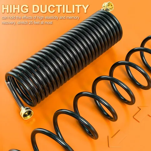 Vista 5 de GASHER Coil Garden Hose, 25FT x 3/8" Expandable Garden Hose with 3/4" Brass Connector, Watering Hose Includes 8 Patterns Spray Nozzle for Outdoors