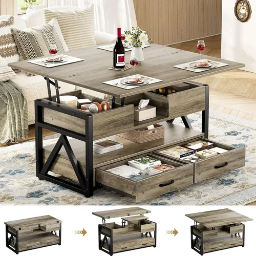 Vista 10 de Memobarco Mesa de Centro con Tapa Elevable de 40", Mesas de Centro Elevables Multifunción 4 en 1 con Cajones de Almacenamiento y Compartimento
