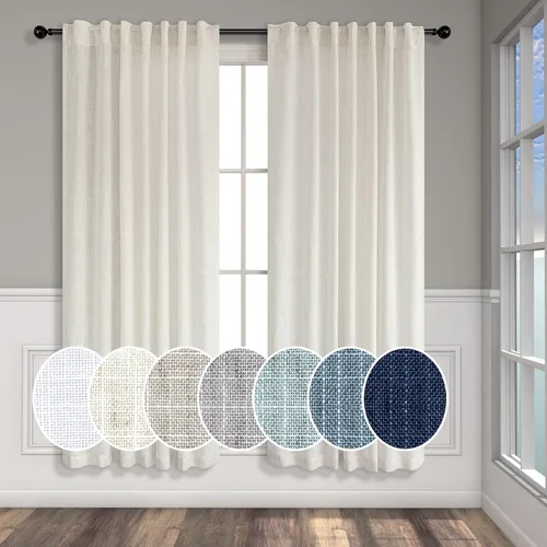 Vista 47 de Cortinas de lino natural de 108 pulgadas de largo para sala de estar, juego de 2 paneles con bolsillo para cortinero y pestaña trasera, cortinas