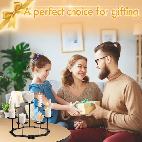 Vista 7 de Candelabros Chimenea Portavelas: 9 Portavelas de Pilar Negro, Decoración de Centro de Mesa de Candelabro Ajustable, Soporte de velas de hierro