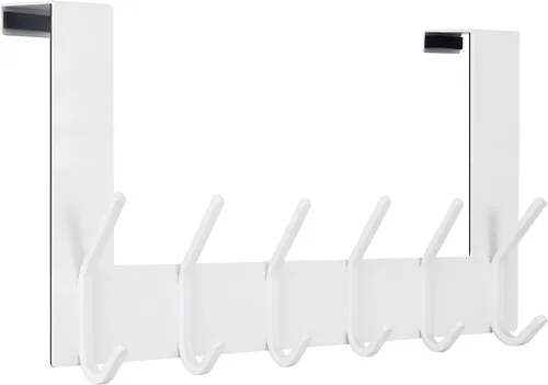 WEBI - Perchero de 6 ganchos para abrigos, para colgar sobre la puerta, ideal para colgar toallas, ropa y abrigos en la puerta del baño Blanco
