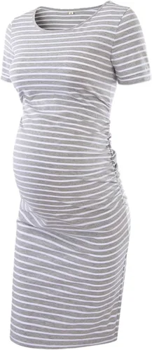 Liu & Qu - Vestido de maternidad para mujer, de manga corta o manga 34, fruncido, para uso diario o baby shower