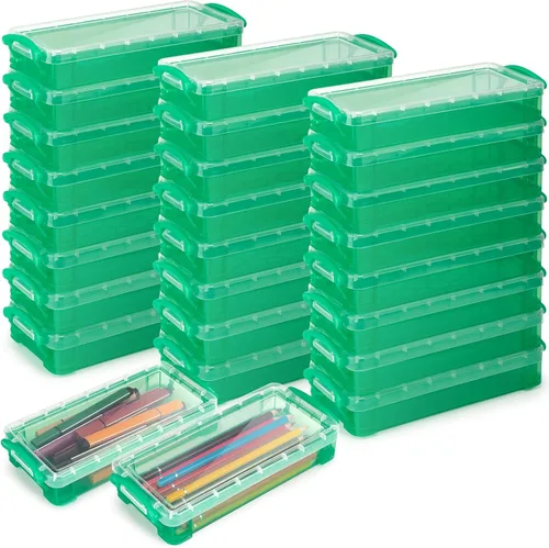 Vista 12 de Gueevin 24 cajas de lápices de plástico de gran capacidad, estuche de plástico transparente, caja de lápices con tapa hermética a presión, Azul