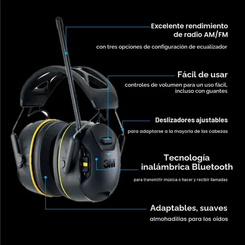 Vista 6 de Protector auditivo inalámbrico 3M WorkTunes Connect + AM/FM con tecnología Bluetooth, protección auditiva Bluetooth con una clasificación