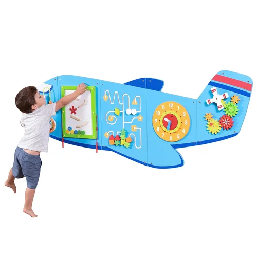SPARK & WOW Paneles de pared para actividades de avión, a partir de 18 meses, juguete sensorial Montessori para pared, 6 actividades, tablero