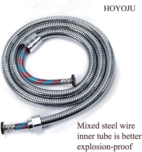 Vista 4 de Manguera de ducha de mano de 59 pulgadas, cable de acero inoxidable de grado comercial con tuerca de 1/2 IPS inserto de latón macizo, manguera