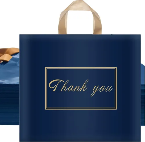 Vista 9 de WAKAKO Paquete de 60 bolsas de compras de agradecimiento de 12 x 10 pulgadas, con asa para pequeñas empresas, bolsas de plástico reutilizables a