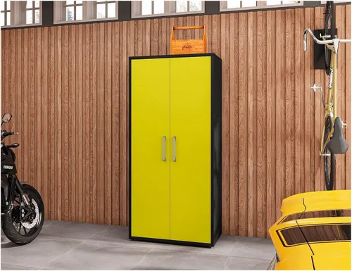 Vista 178 de Manhattan Comfort Eiffel - Armario de garaje con ruedas de 28.35 pulgadas con 1 cajón, puertas de cierre suave y 2 espacios para estanterías