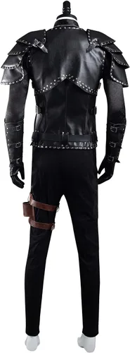 Vista 3 de Ruleewe Disfraz de lobo blanco para hombre, traje de cuero, conjunto completo de guerrero de Halloween