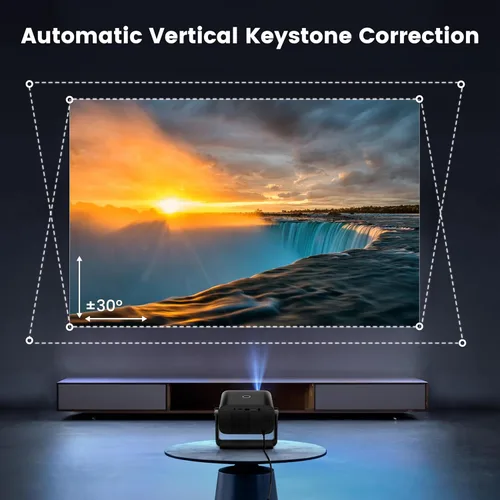 Vista 3 de Mini proyector con enfoque eléctrico y keystone automático con WiFi Bluetooth, PUTRIMS portátil con soporte 1080P, proyector de película giratorio