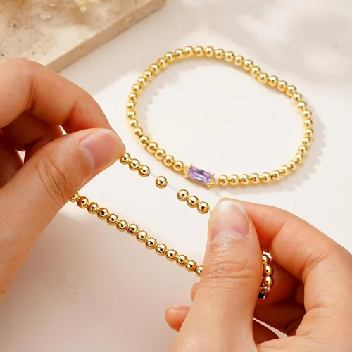 Vista 4 de Yoosteel Pulsera delicada con piedra natal para mujer, pulseras elásticas chapadas en oro de 14 quilates, joyería de cumpleaños de amistad de moda
