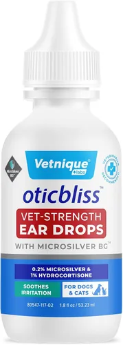 Vista 2 de Vetnique Labs Oticbliss Vet-Strength Ear Drops with MicroSilver BG and Oticbliss Advanced Cleaning Wipes (100 Count) Bundle Advanced Ear Conditions