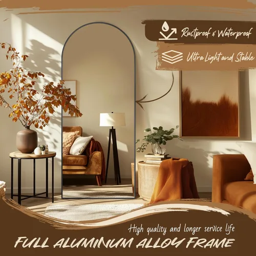 Vista 6 de Antok Espejo de pie arqueado de longitud completa con marco de aluminio, espejo de pared independiente para dormitorio, sala de estar, entrada, 58