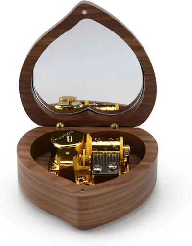 Vista 3 de Recuerdo musical de nogal macizo en forma de corazón de 18 notas - muchas canciones para elegir - Everything is Beautiful