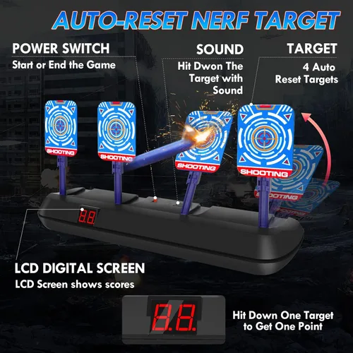 Vista 2 de Lehoo Castle Objetivos de tiro para pistolas Nerf, chaleco Nerf Targets para práctica de disparo, juegos de disparos electrónicos para niños, regalo