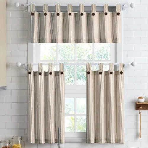 Vista 20 de Cortinas de nivel de algodón July Joy de 24 pulgadas de largo, cortinas de cocina de estilo rústico, bolsillo para barra para ventana pequeña