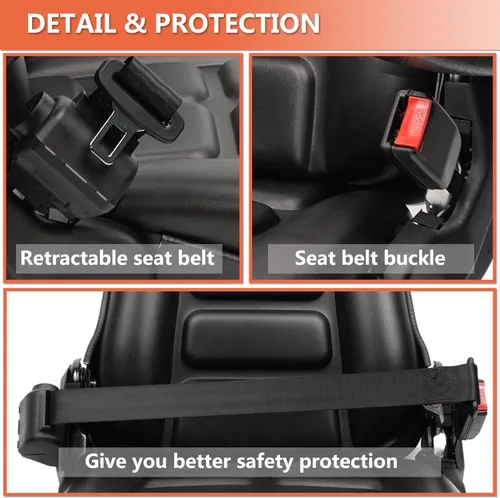 Vista 4 de Asiento de carretilla elevadora plegable universal con respaldo de ángulo ajustable, reposabrazos y cinturón de seguridad, para tractor, cargador