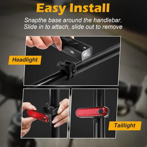 Vista 5 de Luces de bicicleta recargables de 2500 lúmenes, luces de bicicleta ultra brillantes para conducción nocturna, 4+4 modos de luz, faros de bicicleta