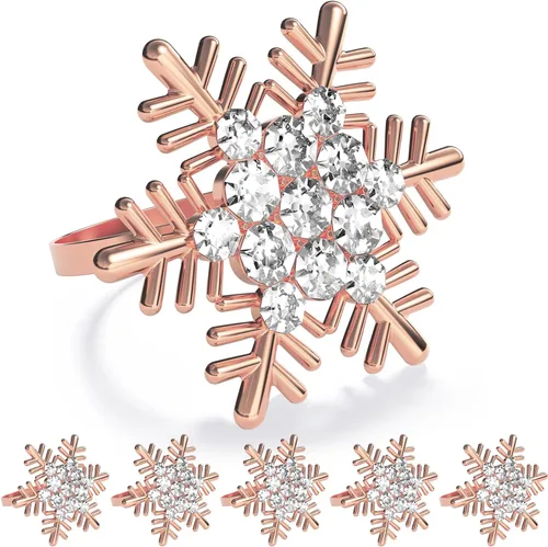 Vista 18 de ZeeDix Juego de 6 servilleteros de corona de Navidad, servilleteros de Navidad para servilletas de tela, servilleteros de Navidad para Acción