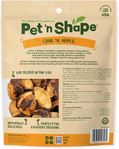 Vista 2 de Pet 'n Shape Chik 'n Apple Jerky - Golosinas para perros envueltas naturales – 16 onzas
