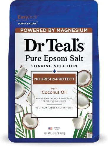 Vista 5 de Dr. Teal - Sal pura de Epsom remojada, nutre y protege con aceite de coco, 3 libras (el embalaje puede variar)