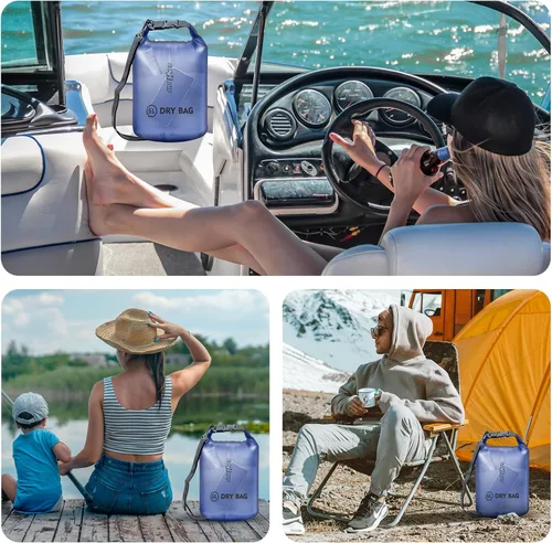 Vista 6 de Bolsa impermeable de almacenamiento transparente con tapa enrollable - Bolsa seca de 2 l/5 l/10 l/20 l, adecuada para viajes, natación, kayak