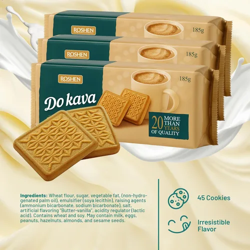 Vista 6 de Roshen Galletas de azúcar "For Coffee" con sabor a mantequilla y vainilla, 6.53 oz/185 gramos, paquete de 3
