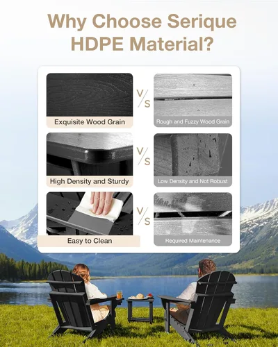 Vista 4 de Silla Adirondack plegable con textura de madera, sillas de patio resistente a la intemperie, silla de exterior, silla de césped con soporte