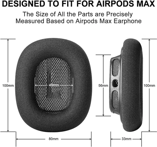 Vista 5 de Fundas de repuesto para almohadillas para Airpod Max, 1 par, malla de tela textil duradera con conexión magnética (negro)
