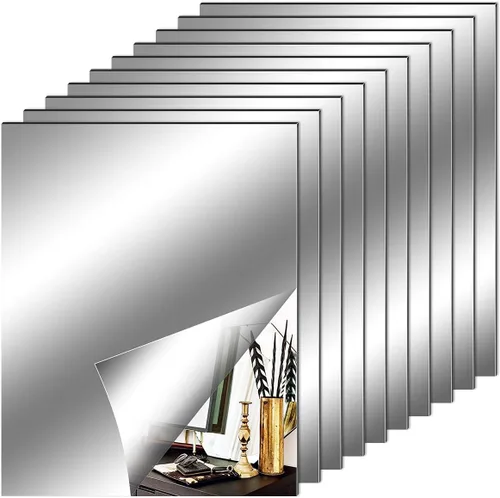 Vista 12 de Fantasyon 10 hojas de espejo flexibles, autoadhesivas, azulejos decorativos de plástico sin vidrio, calcomanías de espejo para escuela, educación