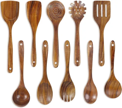 Vista 17 de FJNATINH Juego de herramientas de cuchara de espátula de madera para wok, espátula de wok de teca de mango largo de 14 pulgadas