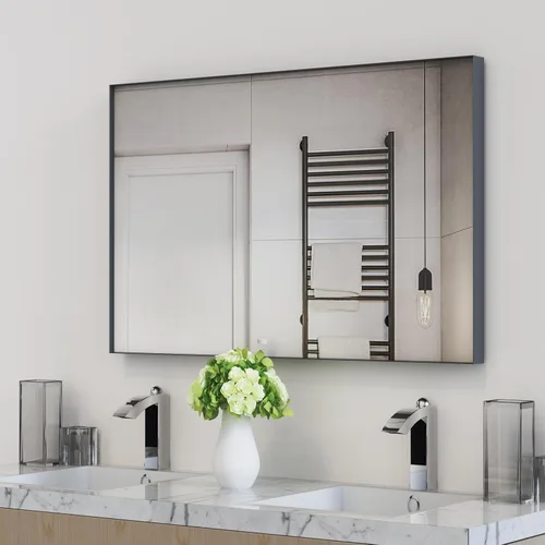 Vista 7 de VocalStar - Espejo de baño negro de 16 x 24 pulgadas para pared, espejo rectangular de esquina cuadrada con marco de metal negro para tocador
