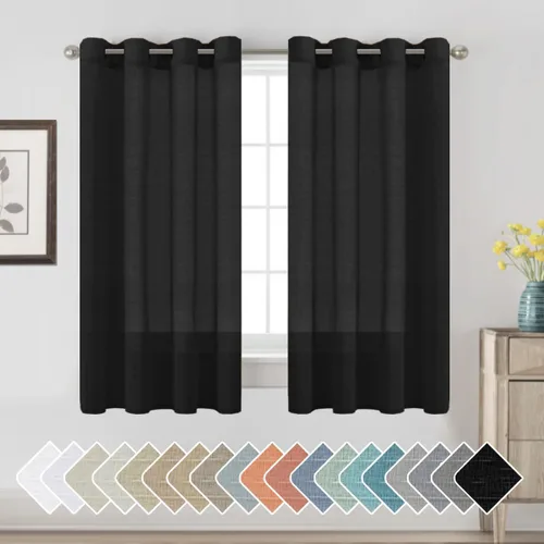Vista 54 de H.VERESAILTEX - Cortinas de lino natural mezclado con 2 paneles semi transparentes de lino texturizado para sala de estar/dormitorio filtrado