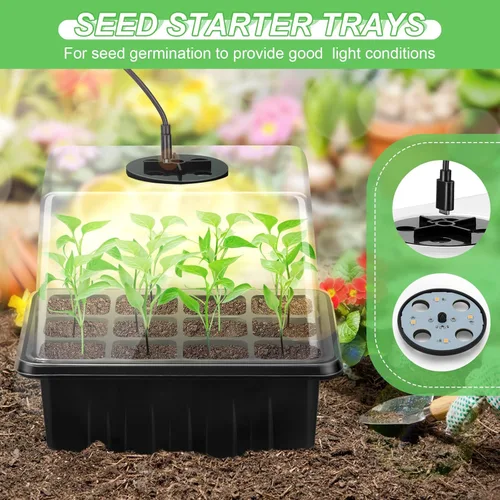Vista 3 de Lunies Paquete de 6 bandejas de inicio de semillas con luz de crecimiento, bandeja de inicio de siembra con cúpula de humedad ajustable, kit