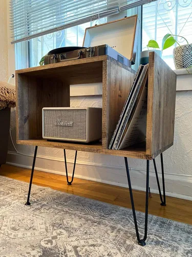 Vista 7 de Table For Record Player Stand Cabinet MCM Mid Century Modern with Hairpin Legs