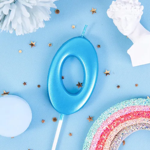 Vista 2 de PHD CAKE Velas de cumpleaños número 0 azul elegante de 2.76 pulgadas, velas de número azul, velas de número para pastel, celebración de fiesta