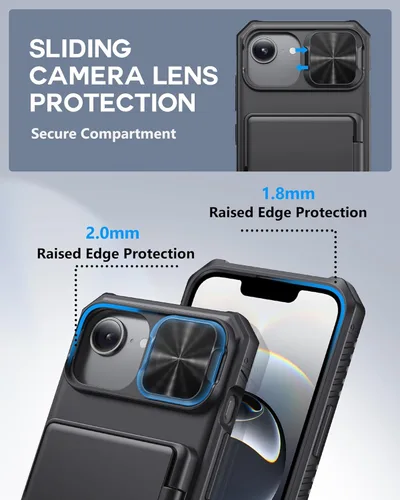 Vista 4 de ATATOO Funda tipo cartera para iPhone 16e, tarjetero integrado (3-5 tarjetas) bloqueo RFID y cubierta de cámara deslizante, protección de grado