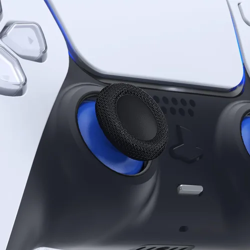 Vista 2 de eXtremeRate Palancas de repuesto azules y negras para controlador PS5, joystick analógico de doble color personalizado para controlador PS4 universal