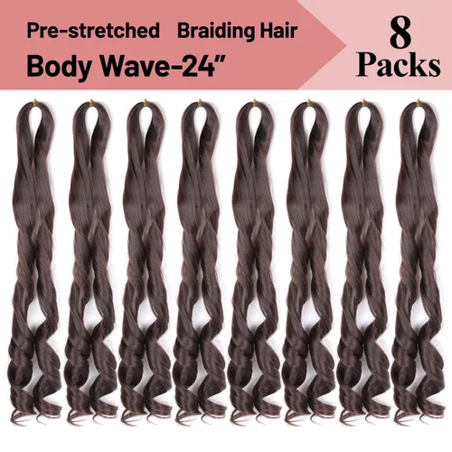 Vista 5 de Extensiones de cabello rizado francés, #4 marrón sintético para trenzar, 2.47 onzas/paquete, extensiones de cabello de ganchillo de 24 pulgadas, 8