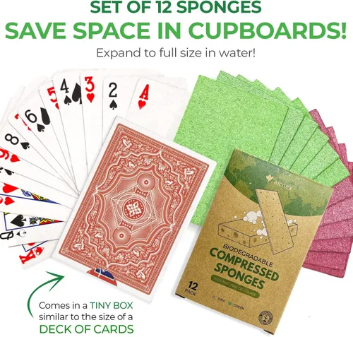 Vista 2 de AIRNEX Esponjas comprimidas de celulosa biodegradables Paquete de 12 esponjas de cocina para limpieza Esponjas de limpieza multiusos resistentes