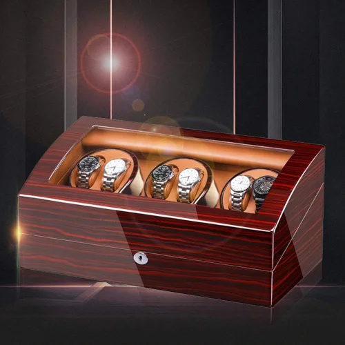 Vista 2 de GagalU Watch Winder Box for 6 Automatic Clocks + 7 Storage Silent Engine Wood Shell Piano Color Exterior Large Capacity Watch Winder Display Watch