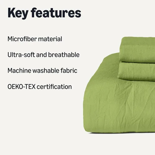 Vista 2 de Yaxa Basics - Juego de edredón de microfibra cepillada, extra suave con textura natural, 3 piezas, tamaño Queen/Full, verde