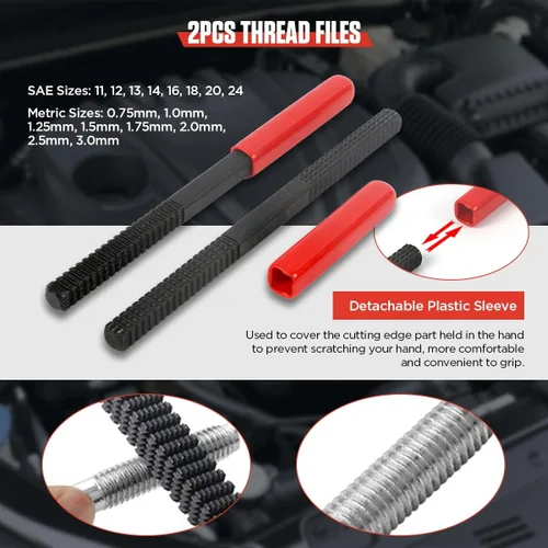 Vista 6 de Juego de 48 herramientas de reparación de roscas UNC/UNF/Kit de reenhebrado de rosca métrica Kit de restaurador de roscas antioxidante con 24