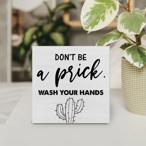 Vista 4 de Letrero de madera de cactus, decoración de escritorio, caja de madera de cactus, letrero de bloque rústico para el hogar, baño, decoración de pared