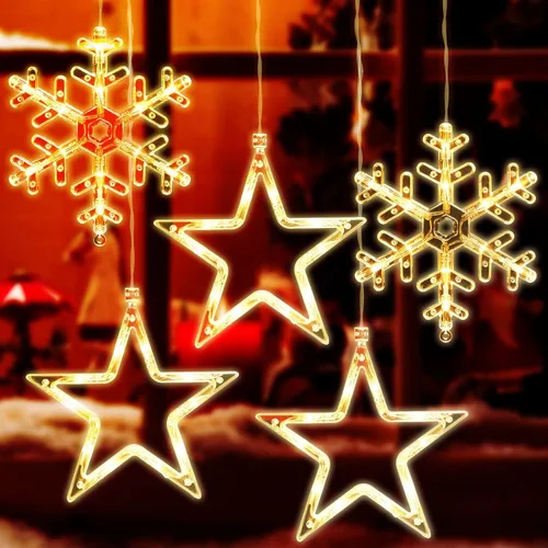 Vista 8 de 5 Piezas Luces Navideñas para Ventana Decoraciones Letrero Iluminado de Navidad Blanco Cálido Funciona con Pilas Telón de Fondo Luces de Silueta