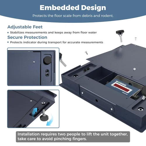 Vista 5 de Báscula de suelo resistente de 24 x 24 pulgadas, pesaje de precisión de palés con indicador digital para envío de almacén