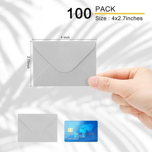 Vista 4 de 100 Pack 4 x 2.75" Mini Envelopes Metallic Silver 120GSM Gift Card Envelopes Bulk Small Paper Gift Card Sleeves Greeting Card Business Card Tiny