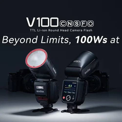 Vista 2 de Godox V100S para Sony V100 S Flash V100-S Flash de pantalla táctil de cabeza redonda, batería de litio integrada, lámpara de modelado LED de 10