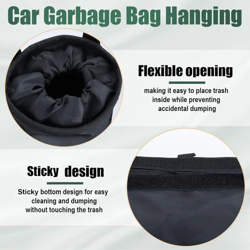 Vista 6 de ecocstm 2 piezas de bolsas de basura para coche, bolsa de basura para coche lavable y colgante, cubo de basura desmontable con ventilación elástica